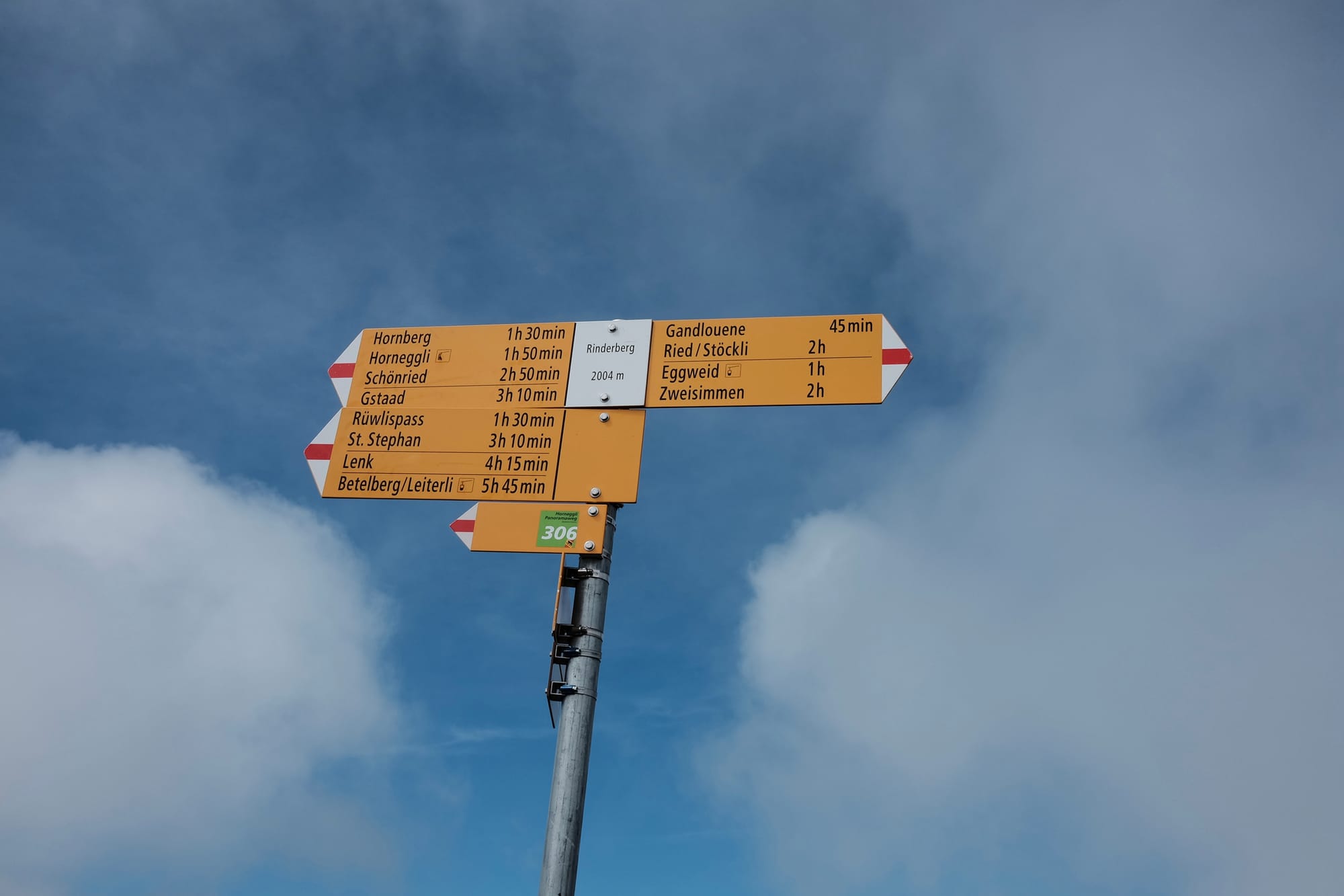 A yellow footpath sign points in both directions, with the lefthand arrow including a green square with 306 written in it.